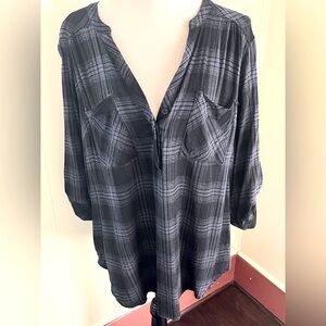Torrid Harper Plaid Roll-Tab Sleeve Top Size 1X